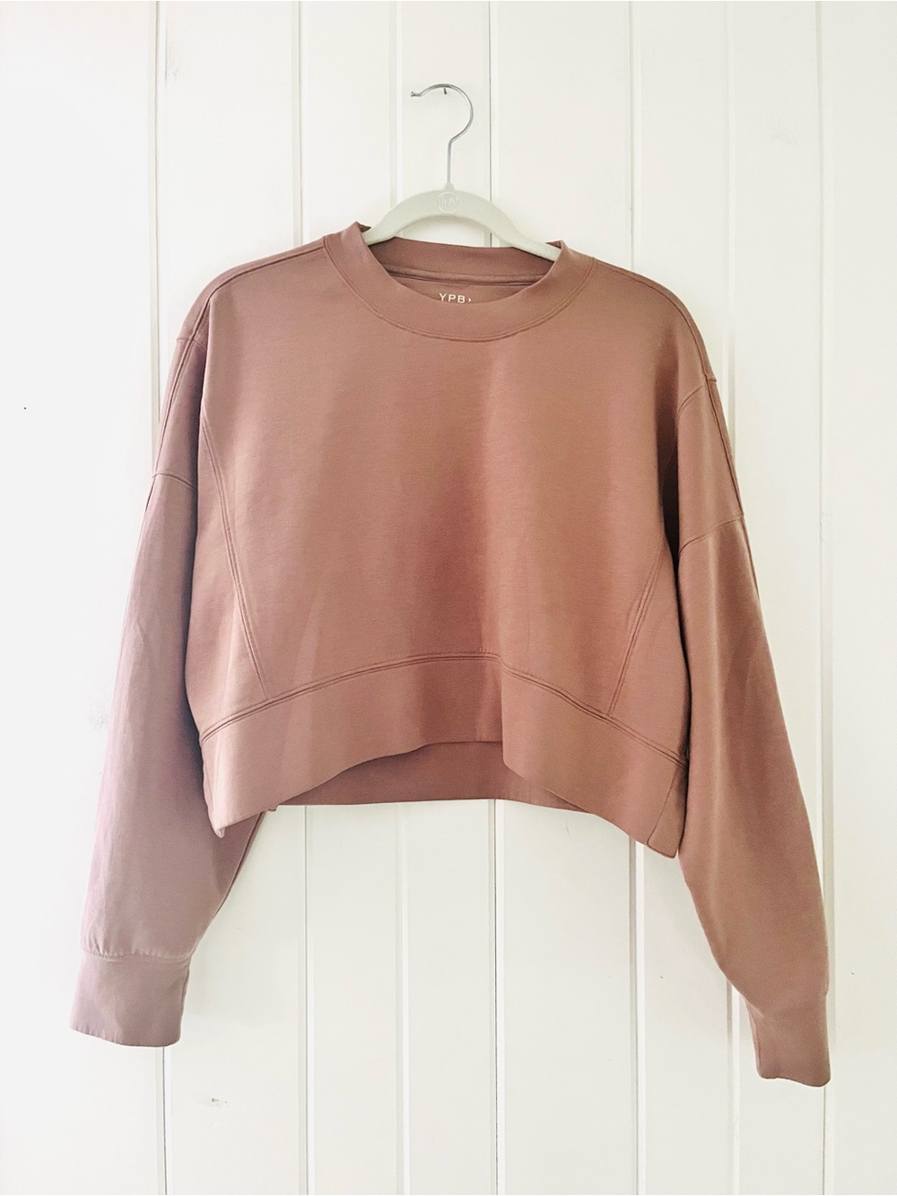 YPB neoKNIT Mini Crew Cropped Sweatshirt in Mauve-tan, Sz M (P2P 25”)